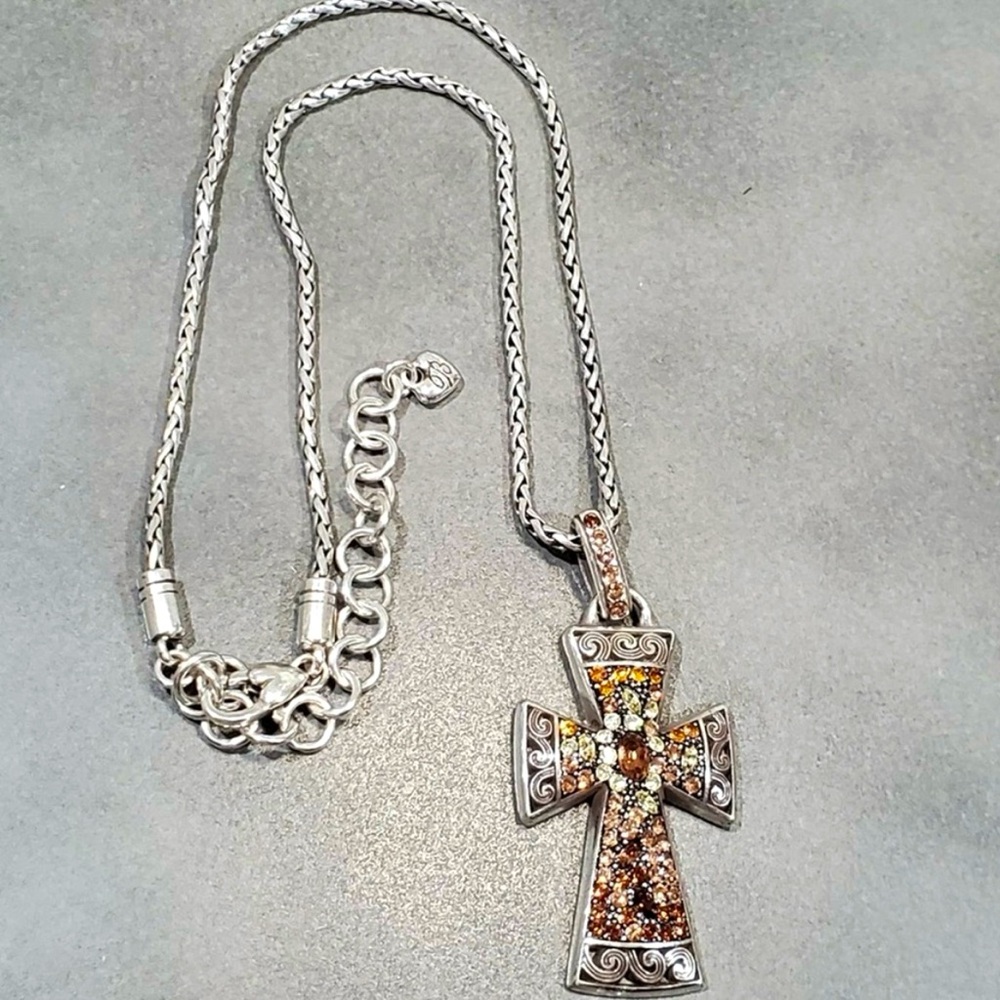 Brighton Trust Your Journey amber jeweled cross necklace New Without Tag